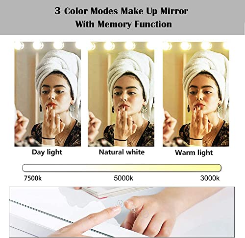 Zdorzi 31.5x 23.6 Vanity Mirror Makeup Mirror with Lights,Large Hollywood Lighted Vanity Mirror with 18 Dimmable LED Bulbs,3 Color Modes,Touch Control for Dressing Room & Bedroom,Wall-Mounted,White