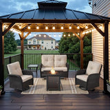 Patio Wicker Chairs Swivel Rocker – Outdoor Swivel Rocking Chairs Set of 2 with Rattan Side Table, Patio Swivel Glider Chair 3 Piece Patio Furniture Sets for Deck Porch Pool Brown/Blue