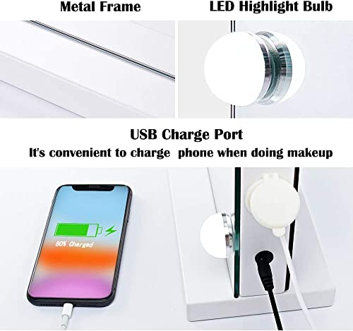 Zdorzi 31.5x 23.6 Vanity Mirror Makeup Mirror with Lights,Large Hollywood Lighted Vanity Mirror with 18 Dimmable LED Bulbs,3 Color Modes,Touch Control for Dressing Room & Bedroom,Wall-Mounted,White