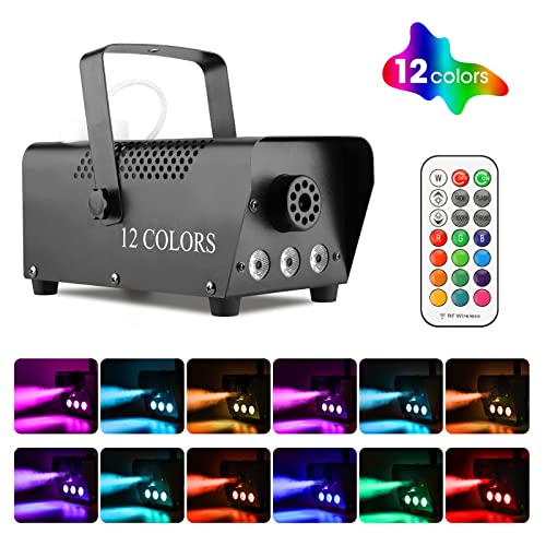 Fog Machine – Smoke Machine with 12 Colorful LED Lights Effect, 2000CFM Smoke Machine Fog Halloween with Wired and Wireless Remote Control, Ideal for Outdoor, Wedding, Parties, and DJ Stage