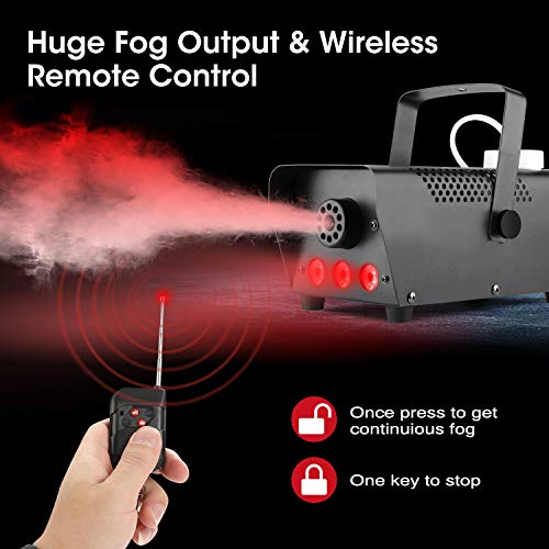 Fog Machine – Smoke Machine with 12 Colorful LED Lights Effect, 2000CFM Smoke Machine Fog Halloween with Wired and Wireless Remote Control, Ideal for Outdoor, Wedding, Parties, and DJ Stage